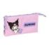 Safta Kuromi Portatodo - 3 Compartimentos con Cremallera - Bolsillo Interior Central - 22x12x3cm - Color Rosa
