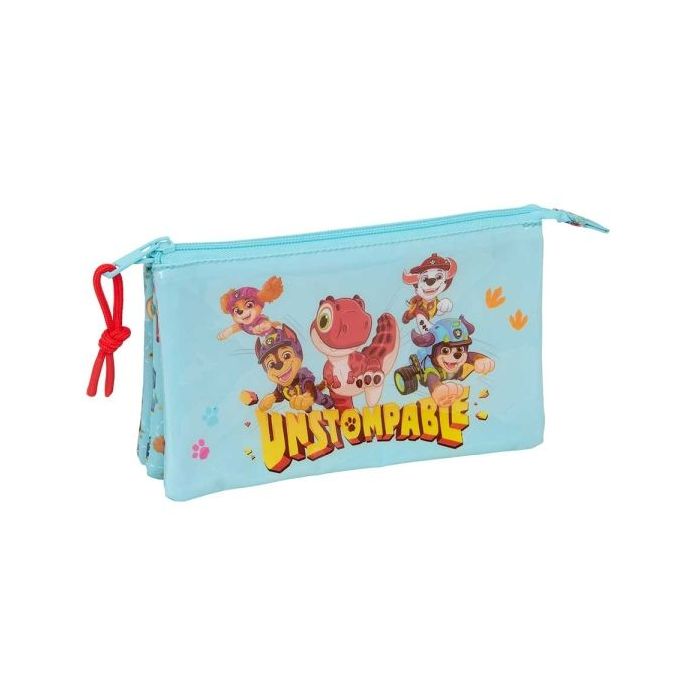 Safta Paw Patrol Dino Rescue Portatodo - 3 Compartimentos con Cremallera - Bolsillo Interior Central - 22x12x3cm - Color Azul Pa