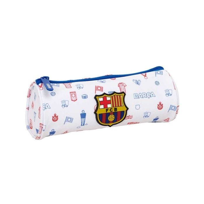 Safta F.C.Barcelona Preescolar Portatodo Redondo - Cremallera con Tirador - 20x7x7cm - Color Blanco