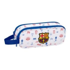 Safta F.C.Barcelona Preescolar Portatodo - 2 Compartimentos con Cremallera - Asa Lateral - Capacidad 1L - 21x8x6cm - Color Blanc