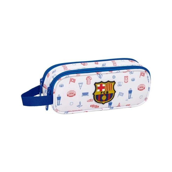 Safta F.C.Barcelona Preescolar Portatodo - 2 Compartimentos con Cremallera - Asa Lateral - Capacidad 1L - 21x8x6cm - Color Blanc