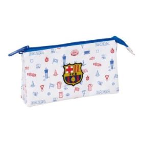 Safta F.C.Barcelona Preescolar Portatodo - 3 Compartimentos con Cremallera - Bolsillo Interior Central - 22x12x3cm - Color Blanc