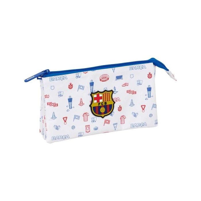 Safta F.C.Barcelona Preescolar Portatodo - 3 Compartimentos con Cremallera - Bolsillo Interior Central - 22x12x3cm - Color Blanc
