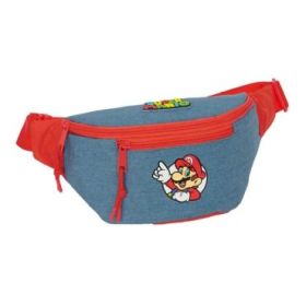 Safta Super Mario Bolsa de Cintura - Cremallera - Cintas Ajustables - Cierre de PVC - Bolsillo Frontal - 23x12x9cm - Color Rojo