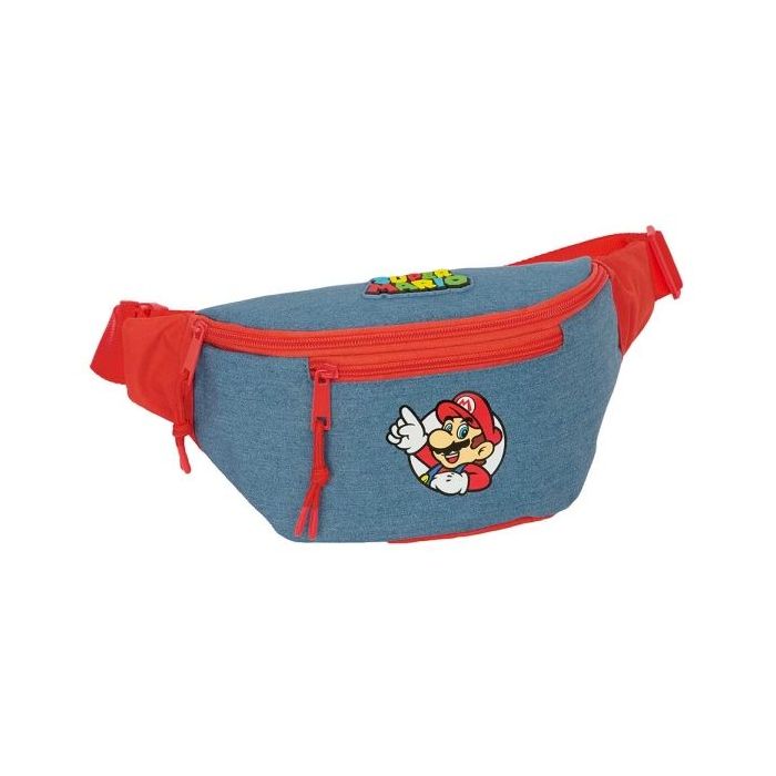 Safta Super Mario Bolsa de Cintura - Cremallera - Cintas Ajustables - Cierre de PVC - Bolsillo Frontal - 23x12x9cm - Color Rojo