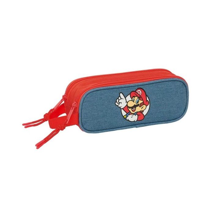 Safta Super Mario Portatodo - 2 Compartimentos con Cremallera - Asa Lateral - Capacidad 1L - 21x8x6cm - Color Rojo y Azul