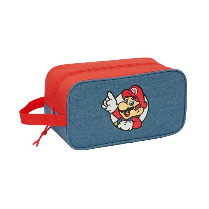 Safta Super Mario Zapatillero Mediano - Capacidad 6L - Asa de Mano Lateral - 29x15x14cm - Color Rojo y Azul