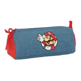 Safta Super Mario Portatodo - 1 Compartimento con Cremallera - 21x8x7cm - Color Rojo y Azul