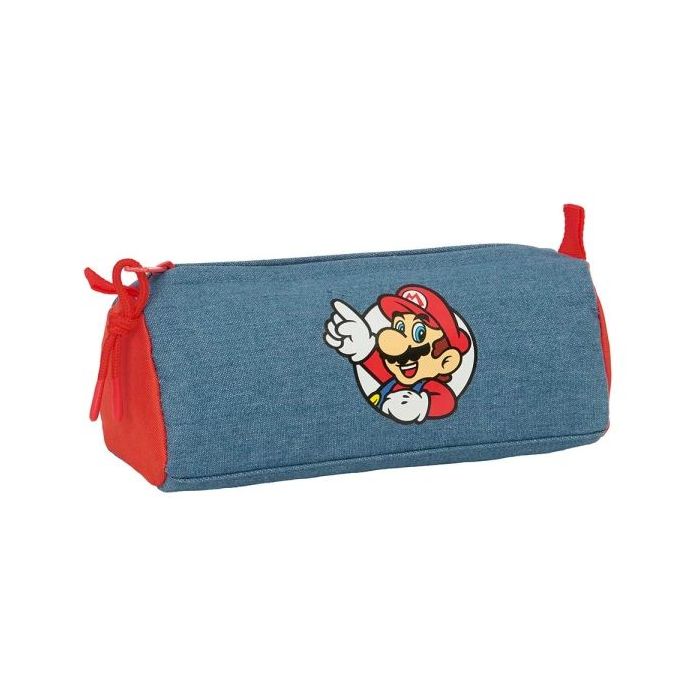 Safta Super Mario Portatodo - 1 Compartimento con Cremallera - 21x8x7cm - Color Rojo y Azul