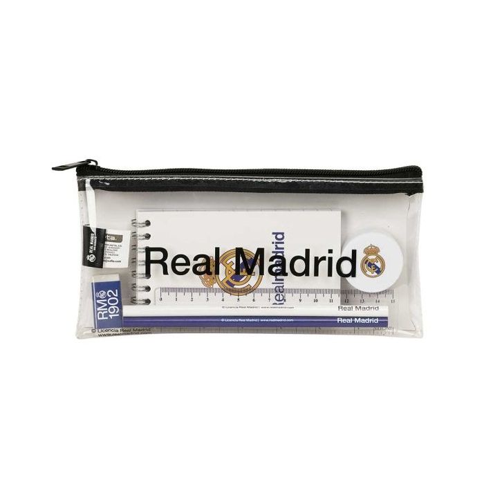 Safta Real Madrid Equipacion 26/27 Portatodo - Cremallera - PVC - Regla de 15cm - 2 Lapices - Sacapuntas - Goma - Bloc de Notas