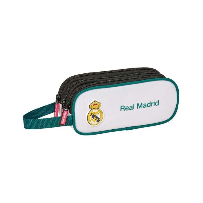 Safta Real Madrid Equipacion 26/27 Portatodo - 3 Compartimentos con Cremallera - Asa Lateral - 21x8.5x7cm - Color Blanco y Negro