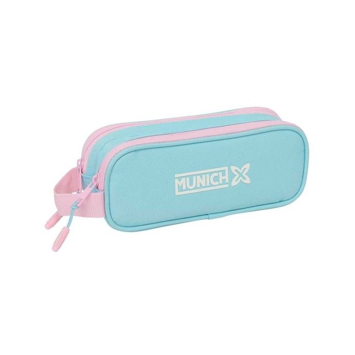 Safta Munich Sky Portatodo - 2 Compartimentos con Cremallera - Asa Lateral - Capacidad 1L - 21x8x6cm - Color Azul Pastel