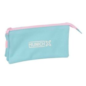 Safta Munich Sky Portatodo - 3 Compartimentos con Cremallera - Bolsillo Interior Central - 22x12x3cm - Color Azul Pastel