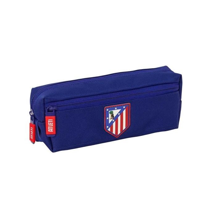 Safta Atletico de Madrid Portatodo - 3 Compartimentos con Cremallera - Goma Elastica - Compacto - 22x8.5x6cm - Color Azul Marino