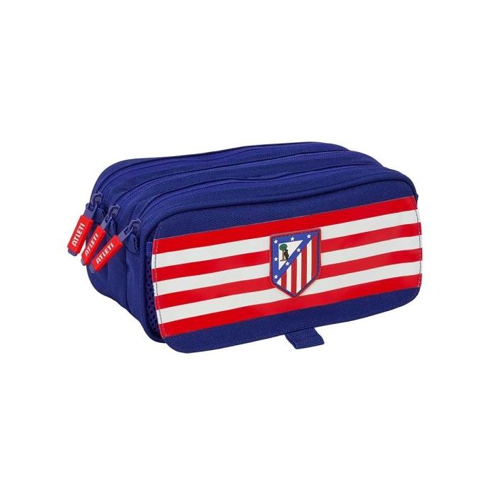 Safta Atletico de Madrid Portatodo - 3 Compartimentos con Cremallera - Cinta Trasera Adaptable - Bolsillo Frontal de Rejilla con