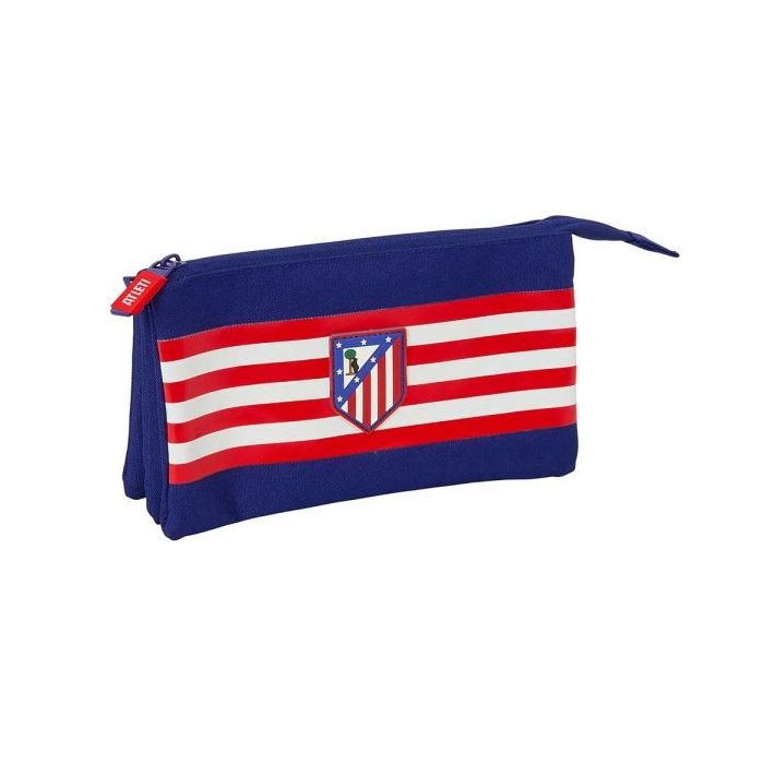 Safta Atletico de Madrid Portatodo - 3 Compartimentos con Cremallera - Bolsillo Interior Central - 22x12x3cm - Color Azul Marino