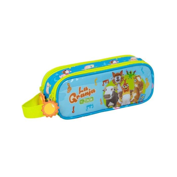Safta la Granja de Zenon Portatodo - 2 Compartimentos con Cremallera - Asa Lateral - Capacidad 1L - 21x8x6cm - Color Azul y Amar