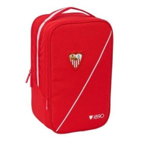 Safta Sevilla FC Zapatillero Doble - Bolsillo Interior de Velcro - Compartimento Trasero con Cremallera - Asa de Mano - 21x36x16