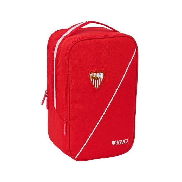Safta Sevilla FC Zapatillero Doble - Bolsillo Interior de Velcro - Compartimento Trasero con Cremallera - Asa de Mano - 21x36x16