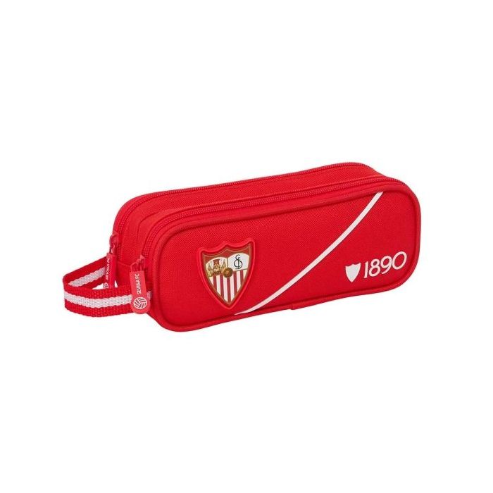 Safta Sevilla FC Portatodo - 2 Compartimentos con Cremallera - Asa Lateral - Capacidad 1L - 21x8x6cm - Color Rojo