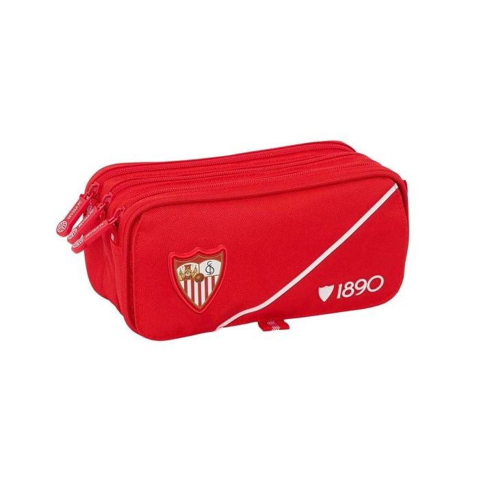 Safta Sevilla FC Portatodo - 3 Compartimentos con Cremallera - Cinta Trasera Adaptable - Bolsillo Frontal de Rejilla con Velcro