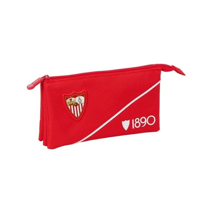 Safta Sevilla FC Portatodo - 3 Compartimentos con Cremallera - Bolsillo Interior Central - 22x12x3cm - Color Rojo