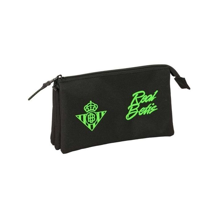 Safta Real Betis Balompie Portatodo - 3 Compartimentos con Cremallera - Bolsillo Interior Central - 22x12x3cm - Color Negro y Ve