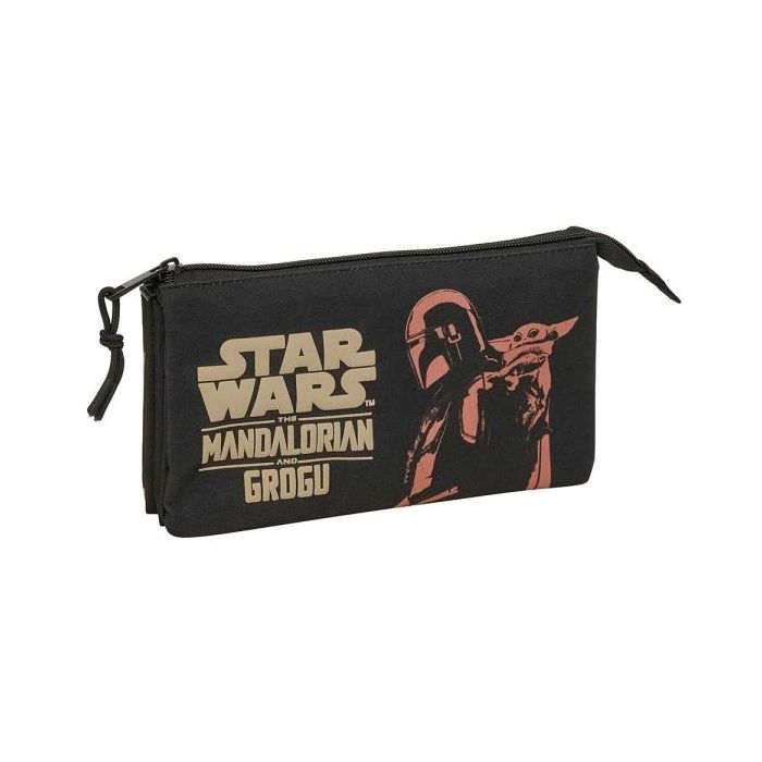 Safta Mandalorian and Grogu Portatodo - 3 Compartimentos con Cremallera - Bolsillo Interior Central - 22x12x3cm - Color Negro