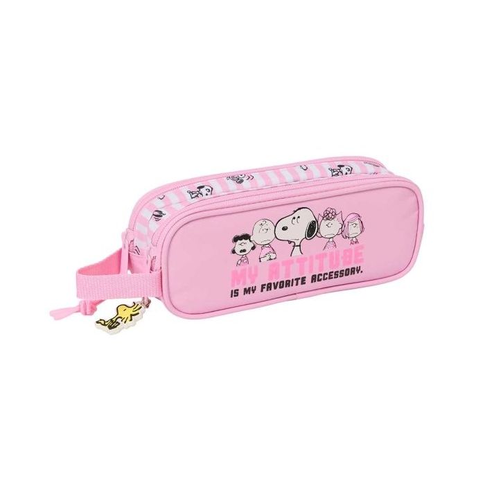 Safta Snoopy Portatodo - 2 Compartimentos con Cremallera - Asa Lateral - Capacidad 1L - 21x8x6cm - Color Rosa
