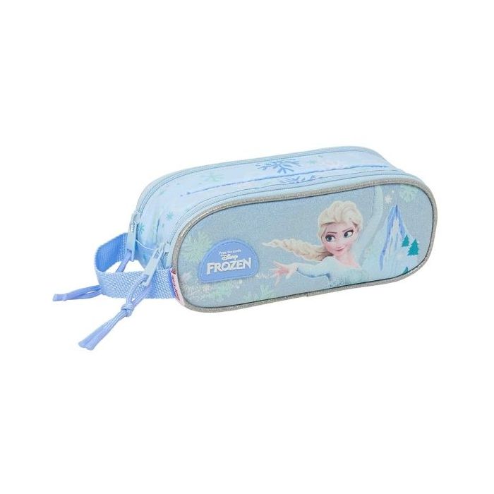 Safta Frozen Portatodo - 2 Compartimentos con Cremallera - Asa Lateral - Capacidad 1L - 21x8x6cm - Color Azul Pastel