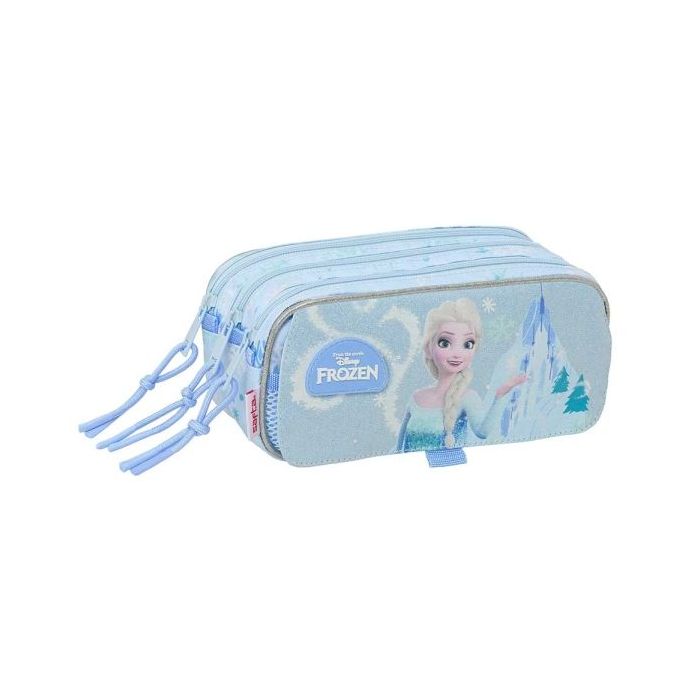 Safta Frozen Portatodo - 3 Compartimentos con Cremallera - Cinta Trasera Adaptable - Bolsillo Frontal de Rejilla con Velcro - 21