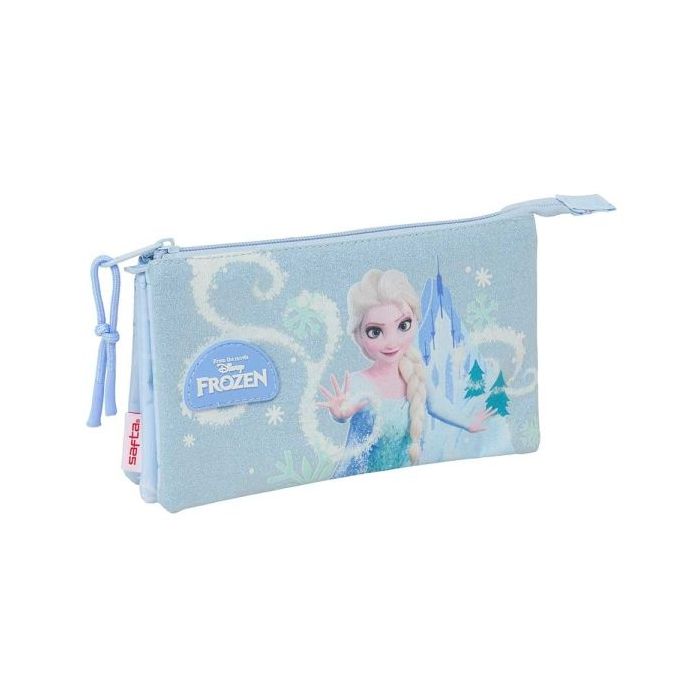 Safta Frozen Portatodo - 3 Compartimentos con Cremallera - Bolsillo Interior Central - 22x12x3cm - Color Azul Pastel