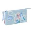Safta Frozen Portatodo - 3 Compartimentos con Cremallera - Bolsillo Interior Central - 22x12x3cm - Color Azul Pastel