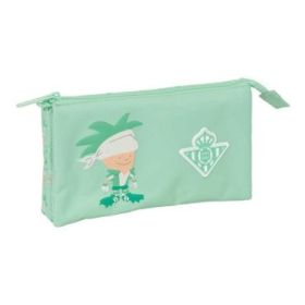 Safta Real Betis Balompie Preescolar Portatodo - 3 Compartimentos con Cremallera - Bolsillo Interior Central - 22x12x3cm - Color