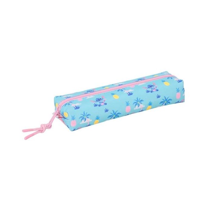 Safta Stitch Waves Portatodo Rectangular - Goma Elastica Trasera - Cremallera - 22x4x7cm - Color Azul Claro