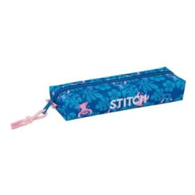 Safta Stitch Lio Portatodo Rectangular - Goma Elastica Trasera - Cremallera - 22x4x7cm - Color Azul Oscuro