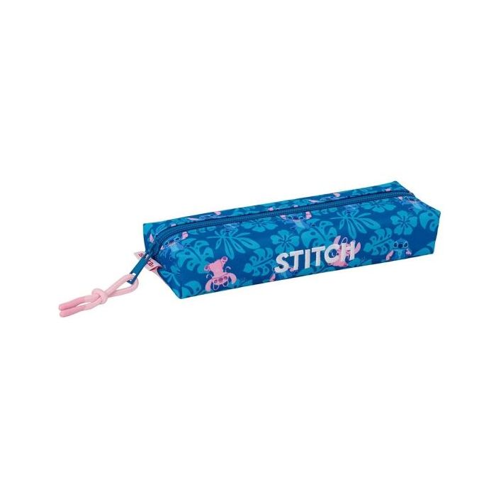 Safta Stitch Lio Portatodo Rectangular - Goma Elastica Trasera - Cremallera - 22x4x7cm - Color Azul Oscuro