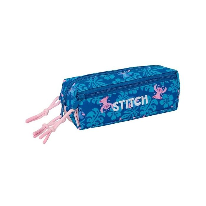 Safta Stitch Lio Portatodo - 3 Compartimentos con Cremallera - Goma Elastica - Compacto - 22x8.5x6cm - Color Azul Oscuro