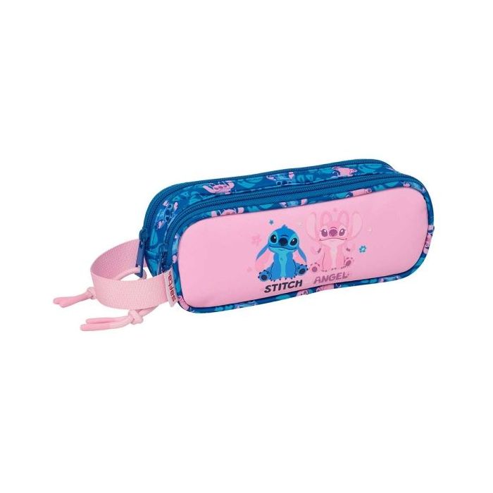 Safta Stitch Lio Portatodo - 2 Compartimentos con Cremallera - Asa Lateral - Capacidad 1L - 21x8x6cm - Color Rosa