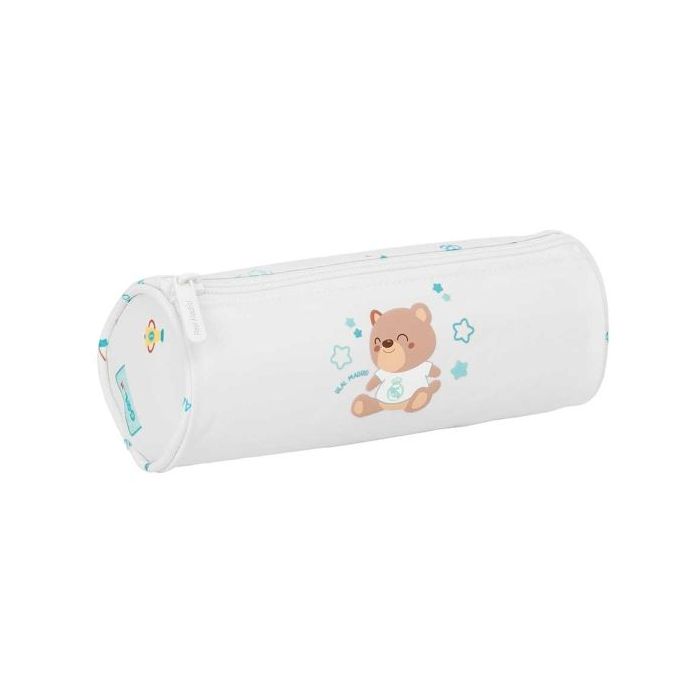 Safta Real Madrid Preescolar Portatodo Redondo - Cremallera con Tirador - 20x7x7cm - Color Blanco