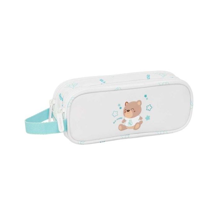 Safta Real Madrid Preescolar Portatodo - 2 Compartimentos con Cremallera - Asa Lateral - Capacidad 1L - 21x8x6cm - Color Blanco