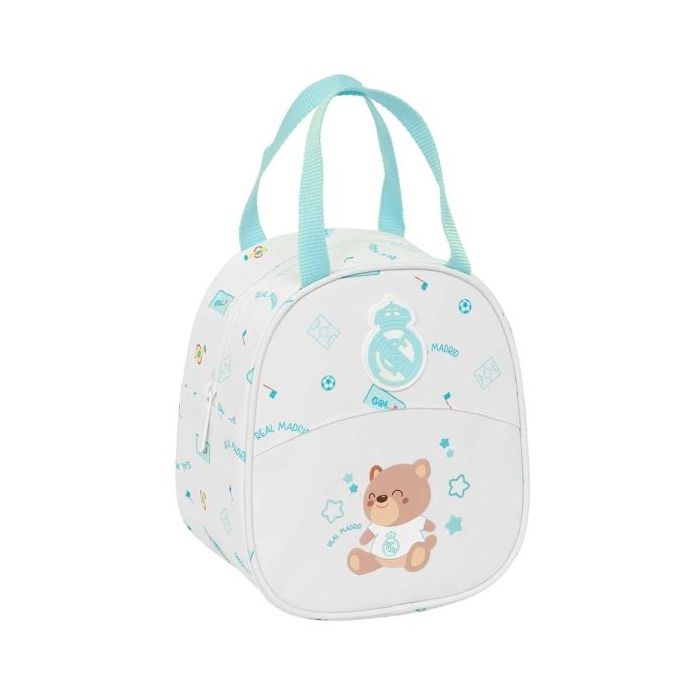 Safta Real Madrid Bolsa Preescolar Isotermica - Asa de Mano - Cremallera - 19x22x14cm - Color Blanco