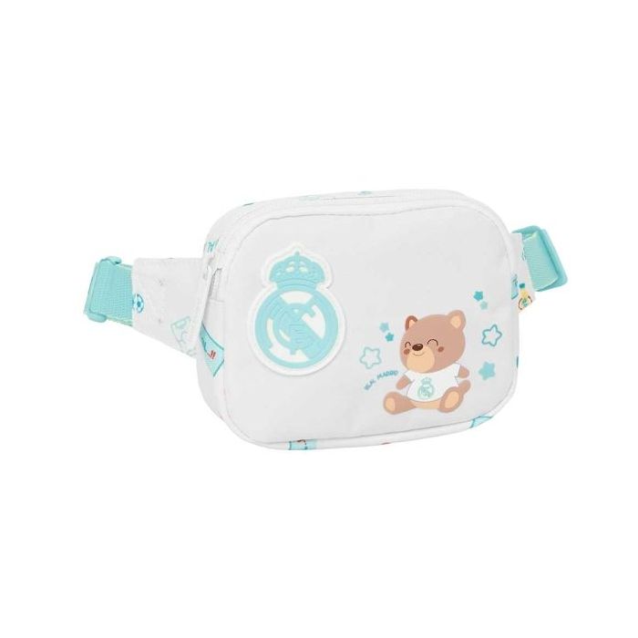 Safta Real Madrid Preescolar Bolsa de Cintura Infantil - Cremallera - Cintas Ajustables - Cierre de PVC - 14x11x4cm - Color Blan
