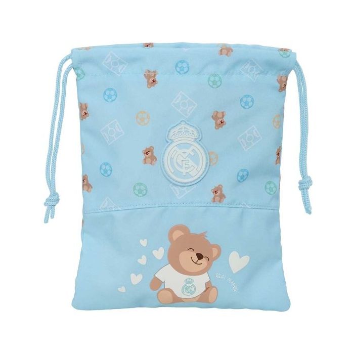 Safta Real Madrid Preescolar Saquito para Merienda - Cierre con Cordon - Compacto - 20x25cm - Color Azul