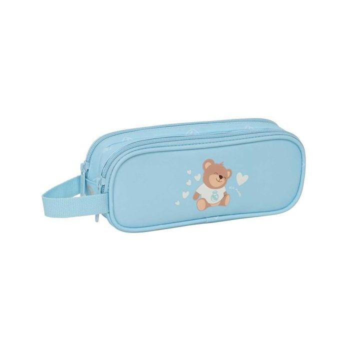 Safta Real Madrid Preescolar Portatodo - 2 Compartimentos con Cremallera - Asa Lateral - Capacidad 1L - 21x8x6cm - Color Azul
