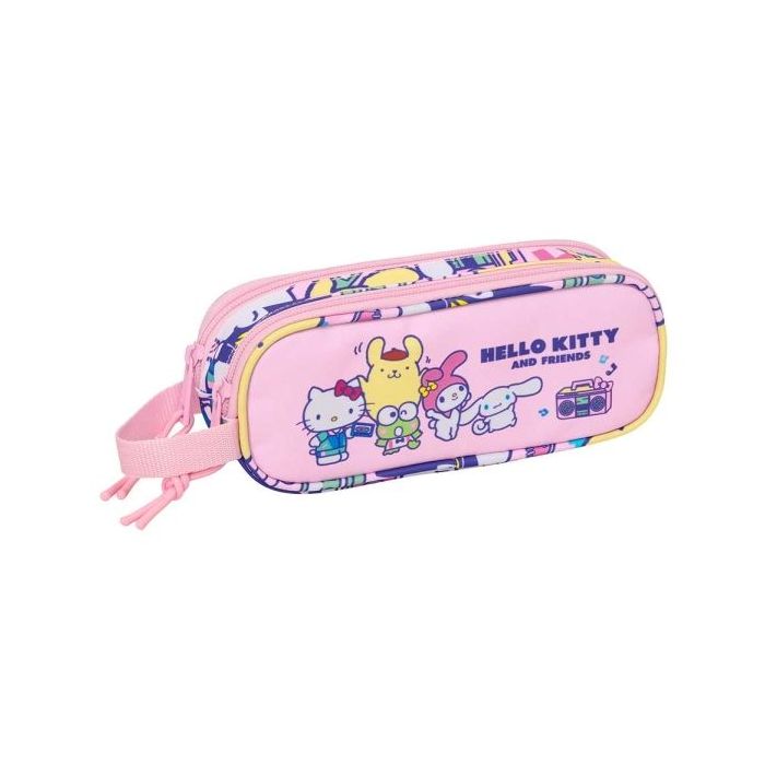 Safta Hello Kitty and Friends Portatodo - 2 Compartimentos con Cremallera - Asa Lateral - Capacidad 1L - 21x8x6cm - Color Rosa