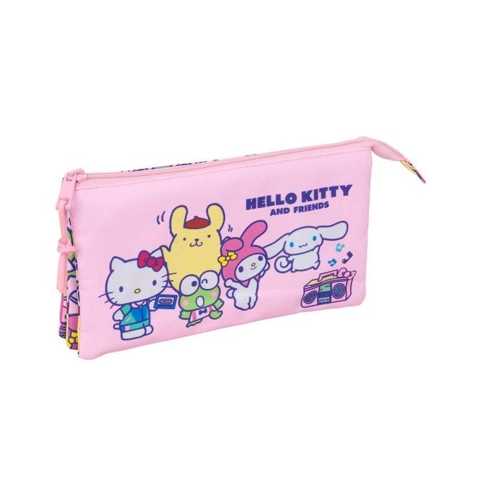 Safta Hello Kitty and Friends Portatodo - 3 Compartimentos con Cremallera - Bolsillo Interior Central - 22x12x3cm - Color Rosa