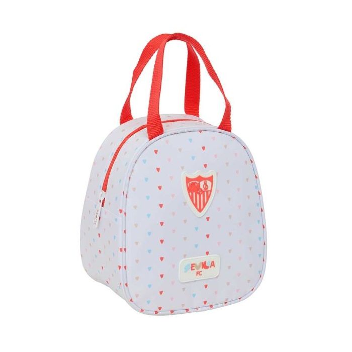 Safta Sevilla FC Bolsa Preescolar Isotermica - Asa de Mano - Cremallera - 19x22x14cm - Color Blanco y Rojo