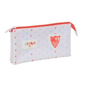 Safta Sevilla FC Preescolar Portatodo - 3 Compartimentos con Cremallera - Bolsillo Interior Central - 22x12x3cm - Color Blanco y