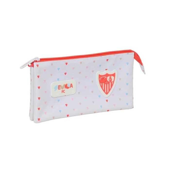 Safta Sevilla FC Preescolar Portatodo - 3 Compartimentos con Cremallera - Bolsillo Interior Central - 22x12x3cm - Color Blanco y